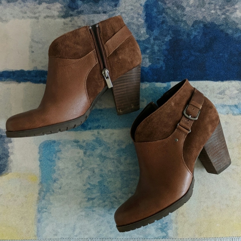 Clark's suede leather buckle high heel boots